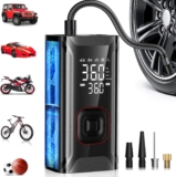 Tyre Inflator Air Compressor,Portable Cordless Car Tyre Inflator 150PSI,Car Tyre Pump with Preset Gauge,Auto Shutoff & LED Light,Rechargeable Tyre Inflator Air Compressor Pump for Car,Bike,Motorcycle