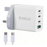 UK Plug USB-C Charger: 3 USB-C, 1 USB-A, 1m Cable