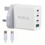 UK Plug USB-C Charger: 3 USB-C, 1 USB-A, 1m Cable