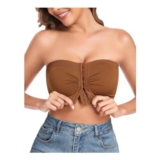 UMIPUBO Strapless Wirefree Push-up Bandeau Bra, Front-Fastening, Caramel, L