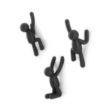 Umbra Buddy Wall Hooks Decorative Wall Mounted Coat Hooks Set of 3, Black