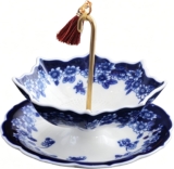 Umbrella Tea Infuser, Decorative Tea Filter Infuser Set, Creative Umbrella Ceramic Tea Strainer with Tray, Tea Accessories & Home Decor Gift (Blue)