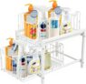 Under Sink Storage 2-Tier Pull-Out Sliding Basket, Cupboard Storage Organiser, Detachable Metal Organizer for Kitchen & Bathroom Cupboard, Space-Saving Storage Solution (White)