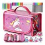 Unicorn Pencil Case for Girls with 48 Pcs Stationery Included