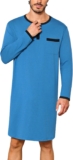 Uniexcosm Mens Long Sleeve Pajama Tops, Nightshirt for Men Button Round Neck Sleep Shirt Nightgown Nightwear Nightdress Sleepwear Loose Fit for Casual Hospital Home