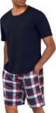 Uniexcosm Mens Short Pyjamas Set Classic Plaid Sleepwear T-Shirt Top with Shorts Bottoms Cotton Pjs Set Loungewear Summer