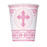 Unique Party 43786 – Radiant Cross Pink Religious Paper Cups Christening Baptism, Pack of 8,9 oz