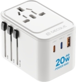 Universal Travel Adapter for International Travel – EU UK US AU JP PD 20W, 2 USB-C 1 USB-A, International Plug Adapter, All in One Portable Adapter, NOT A Voltage Converter (White)