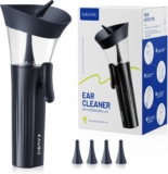 Upgraded Manual Ear Wax Removal Kit, One-Hand Control Ear Cleaner Earwax Remover, Ear Cleaning Kit with Effort-Saving Button, Ear Irrigation System with 4 Reusable Ear Tips for Home Ear Care, Blue