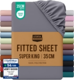 Utopia Bedding Fitted Sheet Super King, Grey – Deep Pocket 14 inch (35 cm) – Easy Care – OEKO-TEX Certified – Soft Brushed Microfibre Fabric – Shrinkage and Fade Resistant – Bottom Sheet