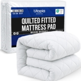 Utopia Bedding Quilted Mattress Topper Double Bed, Mattress Protector, Cover Quilted Pad Soft Breathable, Deep Fitted Elastic,European Double 140 x 200 30 cm, White