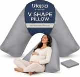 Utopia Bedding V Shape Pillow with Soft Hollowfibre Filling, Grey V Shape Pillow with Soft Hollowfibre Filling, Microfiber Cover for Reading, Maternity & Everyday Comfort 84×34 cm