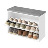 VASAGLE 3-Tier Shoe Storage Bench with Seat and Flip Drawer