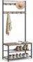 VASAGLE 3 in 1 Coat Stand with Shoe Rack, Furniture for Entrance with Bench, Steel Frame, Entryway, Hallway, 32 x 70 x 175 cm, Industrial Style, Grège and Black HSR41MB