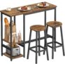 VASAGLE Bar Table Set with 2 Stools, 3-Piece Kitchen Table Set with Storage Shelves, for Living Room, Kitchen, Steel Frame, Easy Assembly, Rustic Brown and Ink Black LBT220KD01