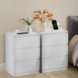 VASAGLE Bedside Tables with Power Strip, Set of 2 Side End Tables with Drawers, 2 AC Out LETs, 2 USB Ports