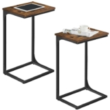 VASAGLE C-Shaped Side Table, Set of 2 with Metal Frame, Rustic Brown and Ink Black