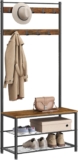 VASAGLE Coat Rack, Hallway Cabinet, Cloakroom, Clothes Rack, with Bench and Shoe Shelves, Hooks, Metal Frame, Height 175 cm, Industrial Style, Rustic Brown and Black HSR41BX
