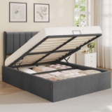VASAGLE Double Bed Frame, 135 x 190 cm, Ottoman Bed with Lift-Up Storage – Grey