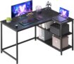 VASAGLE L Shaped Corner Desk, Computer Gaming Desk with Storage, Reversible Height-Adjustable Shelves, for Home Office, 110 x 80 cm, Ebony Black LWD135BE01