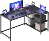VASAGLE L Shaped Corner Desk, Computer Gaming Desk with Storage, Reversible Height-Adjustable Shelves, for Home Office, 120 x 80 cm, Ebony Black LWD136BE01