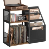 VASAGLE Record Player Stand, 3-Tier Side Table, Vinyl Record Storage up to 140 Albums