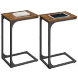 VASAGLE Set of 2 C-Shaped Side Table with Metal Frame, Industrial, Rustic Brown and Black