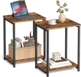 VASAGLE Set of 2 Side Tables, 2-Tier Sofa Side Tables, Bedside Tables with Steel Frames, for Living Room, Bedroom, Home Office, Industrial Style, Rustic Brown and Black LET272B01