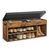 VASAGLE Shoe Bench with Cushion, Storage Bench with Padded Seat, 3 Compartments ,Load Capacity 150 kg