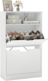 VASAGLE Shoe Cabinet with 2 Flaps, Shoe Rack with an Open Shelf, Particleboard, Easy to Clean, 60 x 24 x 102 cm, White CUSTOS Collection LBC040W01V1