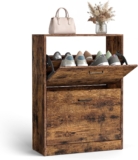 VASAGLE Shoe Storage Cabinet With 2 Flip Drawers, Slim Shoe Cupboard with Doors, 2-Tier Shoe Cabinet 60 x 24 x 83.5 cm, Space Saving Narrow Hallway Storage, Rustic Brown, Custos Collection LBC02BX