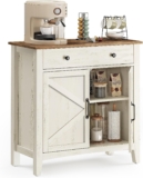 VASAGLE Sideboard, Storage Cabinet with Drawer, Kitchen Cabinet with Doors and Height Adjustable Shelf, Farmhouse Style, for Living Room, Dining Room, Rustic White and Honey Brown BBK341W01