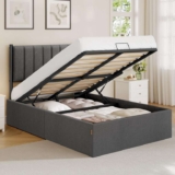 VASAGLE Small Double Bed Frame, 120 x 190 cm, Ottoman Bed with Lift-Up Storage, Hydraulic Lift, Modern Minimalist