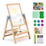 VEVOR Kids Wooden Art Easel, 2-in-1 Magnetic Whiteboard and Chalkboard