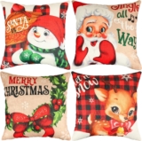 VEYLIN Christmas Decorative Cushion Cover Set of 4 Christmas Pillow Cases43 x 43 cm, Buffalo Plaid Snowman Design, Holiday Theme