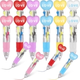 VEYLIN JOFONY Valentines Day Heart Shaped Ballpoint Pens, 4-in-1 Multicolor Retractable Ballpoint Pens with LOVE Design, 8.8cm/3.46in, Fun Writing Supplies for Kids