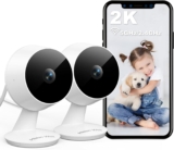 VISION WELL 2-Pack 2K Security Camera Indoor Outdoor, Mini Plug-in Smart CCTV Camera, No Monthly Fee, Pet & Baby Monitor, Night Vision, IP65, SD/Cloud