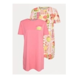 Vacay Mode Fruit Print Longline Sleep T-Shirts 2 Pack