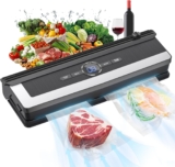 Vacuum Sealer Machine 85KPA with Built-in Cutter, Leak-Proof Dry/Moist/Liquid Modes Food Sealer, Includes 5 Reusable Bags, Continuous Cooling for Sous Vide & Meal Prep