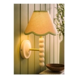 ValueLights Bobble Cream Wall Light with Green Trim Scallop Shade