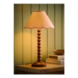ValueLights Bobble Walnut Table Lamp with Pink Trim Scallop Shade