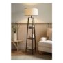 ValueLights Hiru Black 3 Tier Shelf Floor Lamp with Black Trim Linen Shade
