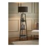 ValueLights Hiru Black 3 Tier Shelf Floor Lamp with Charcoal Boucle Shade
