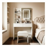 Vanity Makeup Desk with LED Lights and Charging Station