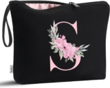 Vavabox Personalised Initial Make Up Bag, Gifts for Women (S, Black) Birthday Makeup Bag, Small Cosmetic Wash Bag Gifts for Teenage Girls Ladies