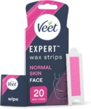 Veet Expert Face Cold Wax Strips, Normal Skin, 20 Strips, 2 Finish Wipes Hair Removal Wax Strips, 28 days of smoothness, Removes shortest hair from root, Moisturise with Shea Butter