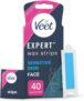 Veet Expert Facial Wax Strips for Women, 40 Count 4 Finish Wipes, Sensitive Skin Remover with Almond Oil, Dermatologically Tested, Effective Face Solution