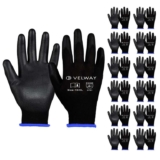 Velway 12 Pairs Work Gloves PU Coated for Men Women, Black, Size 10