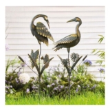 Verdigris Crane Garden Statues – Stake into Lawn Flower Beds Pond Set of 2