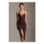 Veronique Plunge-Neck Backless Midaxi Dress in Chocolate Brown